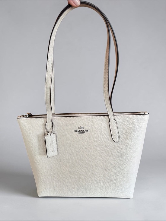 Coach Handbags - Coach Cream Leather Zip Tote with Slim Shoulder Straps